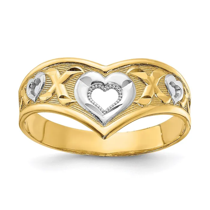 Goldia Rings 14k Yellow Gold and White Rhodium Polished Heart and X Ring Goldia Rings 14k Yellow Gold and White Rhodium Polished Heart and X Ring
