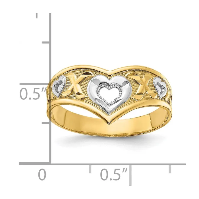 Goldia Rings 14k Yellow Gold and White Rhodium Polished Heart and X Ring
