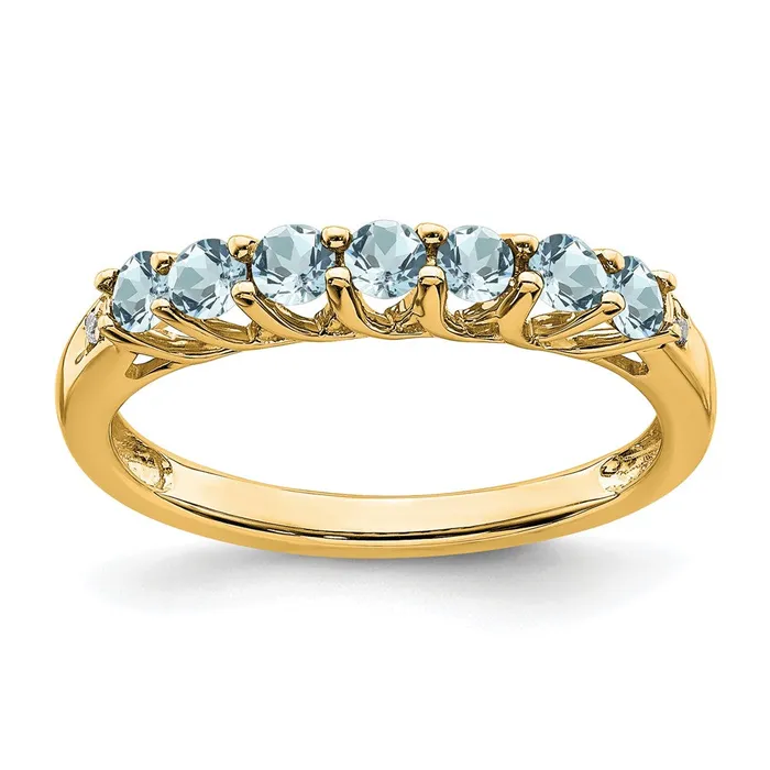 Goldia Rings 14K Yellow Gold Aquamarine and Real Diamond 7stone Ring
