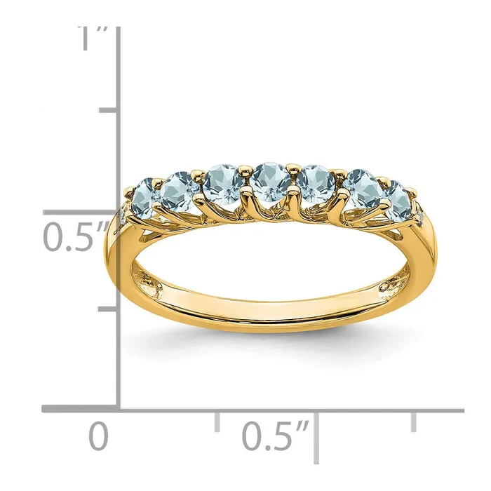 Goldia Rings 14K Yellow Gold Aquamarine and Real Diamond 7stone Ring