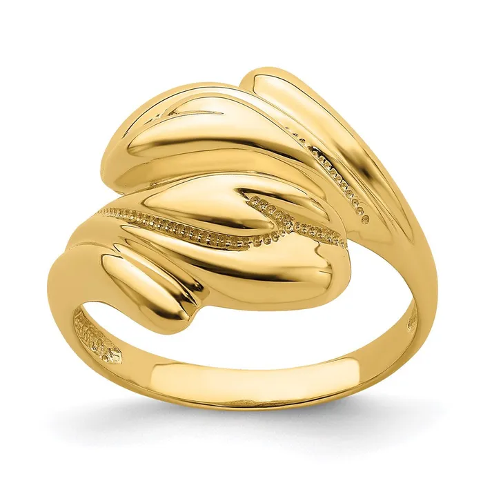 Goldia Rings 14K Yellow Gold Polished Beaded Swirl Crossover Ring
