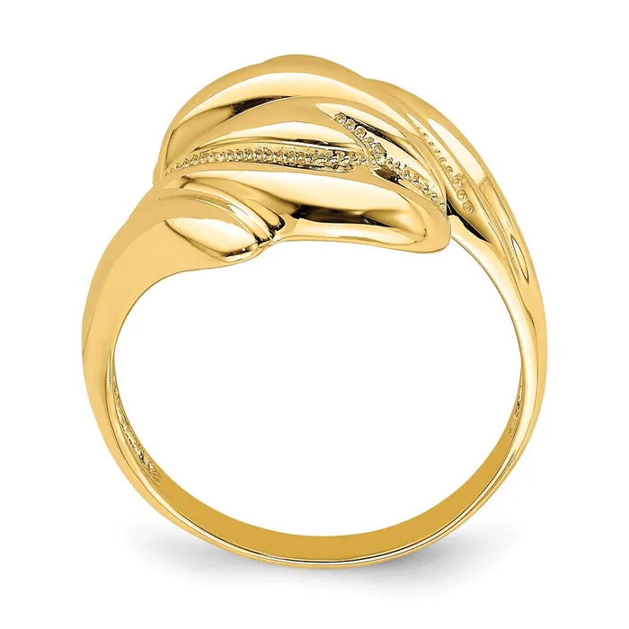 Goldia Rings 14K Yellow Gold Polished Beaded Swirl Crossover Ring