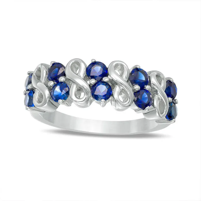 Goldia Rings 30mm LabCreated Blue Sapphire Double Row Infinity Ring in Sterling Silver Goldia Rings 30mm LabCreated Blue Sapphire Double Row Infinity Ring in Sterling Silver