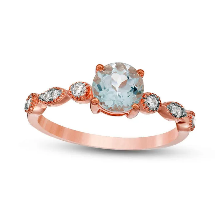 Goldia Rings 60mm Aquamarine and 010 CT TW Natural Diamond Antique VintageStyle Ring in Solid 10K Rose Gold Goldia Rings 60mm Aquamarine and 010 CT TW Natural Diamond Antique VintageStyle Ring in Solid 10K Rose Gold