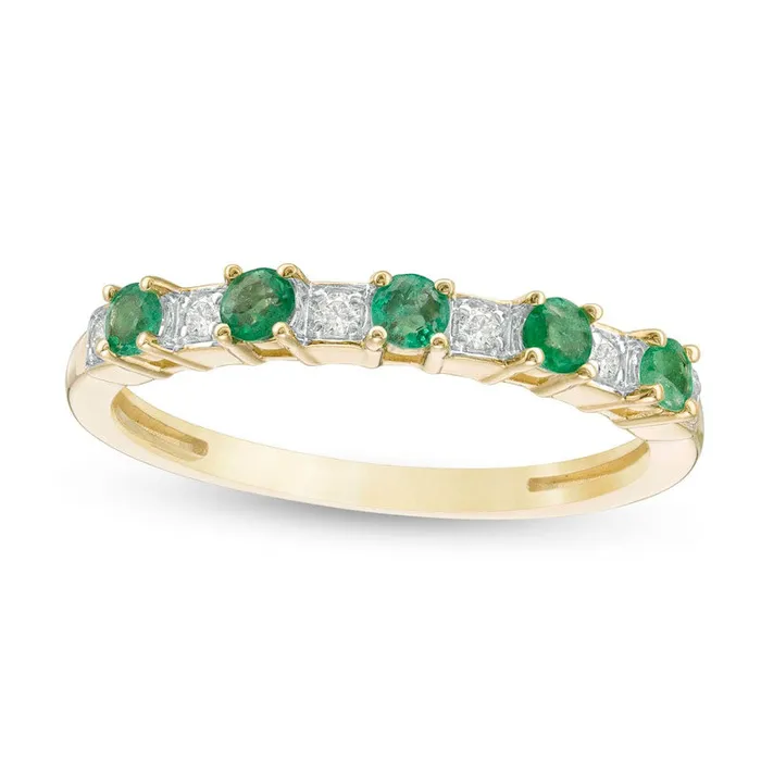 Goldia Rings Alternating Emerald and 007 CT TW Natural Diamond Five Stone Band in Solid 10K Yellow Gold Goldia Rings Alternating Emerald and 007 CT TW Natural Diamond Five Stone Band in Solid 10K Yellow Gold