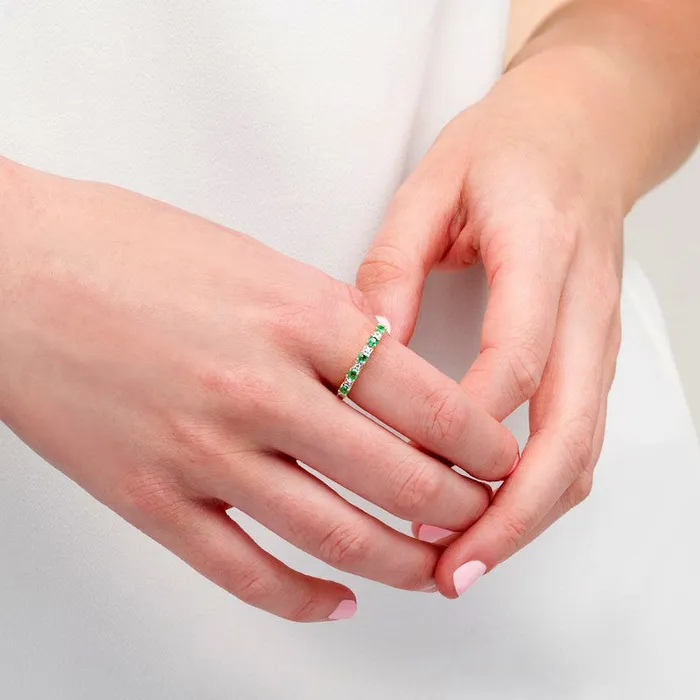 Goldia Rings Alternating Emerald and 007 CT TW Natural Diamond Five Stone Band in Solid 10K Yellow Gold Goldia Rings Alternating Emerald and 007 CT TW Natural Diamond Five Stone Band in Solid 10K Yellow Gold