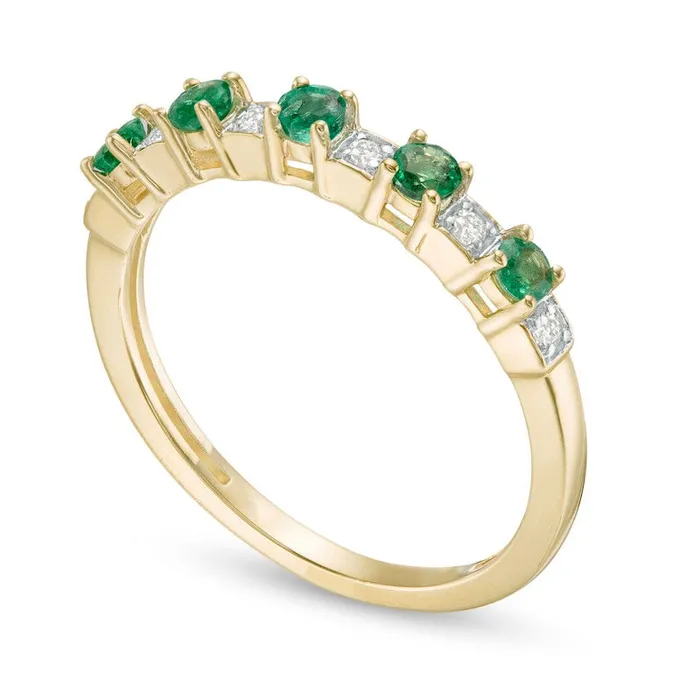 Goldia Rings Alternating Emerald and 007 CT TW Natural Diamond Five Stone Band in Solid 10K Yellow Gold Goldia Rings Alternating Emerald and 007 CT TW Natural Diamond Five Stone Band in Solid 10K Yellow Gold