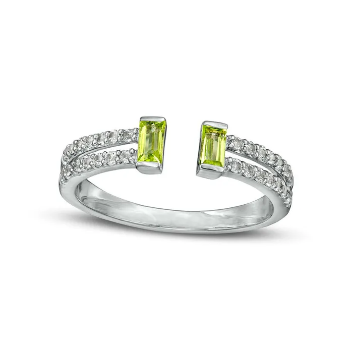 Goldia Rings Baguette Peridot and White LabCreated Sapphire Open Shank Ring in Sterling Silver Size 7 Goldia Rings Baguette Peridot and White LabCreated Sapphire Open Shank Ring in Sterling Silver Size 7