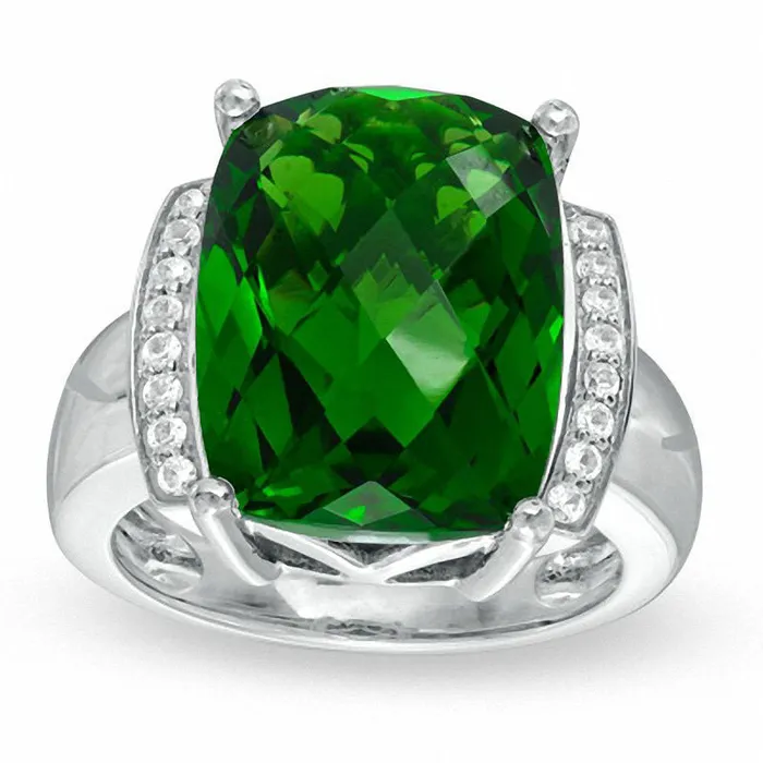 Goldia Rings CushionCut Simulated Peridot and LabCreated White Sapphire Ring in Sterling Silver Goldia Rings CushionCut Simulated Peridot and LabCreated White Sapphire Ring in Sterling Silver