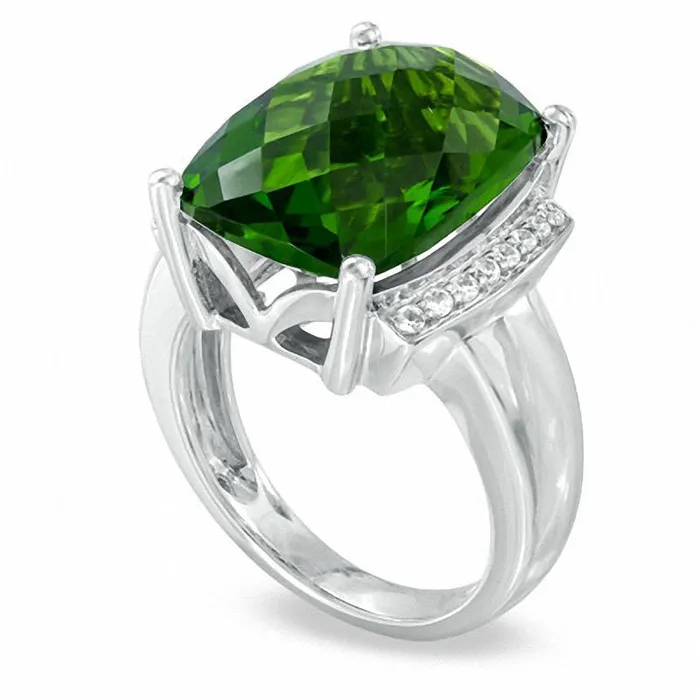 Goldia Rings CushionCut Simulated Peridot and LabCreated White Sapphire Ring in Sterling Silver Goldia Rings CushionCut Simulated Peridot and LabCreated White Sapphire Ring in Sterling Silver