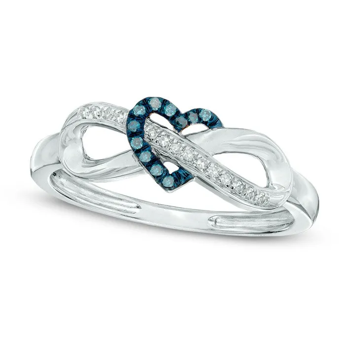 Goldia Rings Enhanced Blue and White Natural Diamond Accent Infinity with Heart Ring in Solid 10K White Gold Goldia Rings Enhanced Blue and White Natural Diamond Accent Infinity with Heart Ring in Solid 10K White Gold