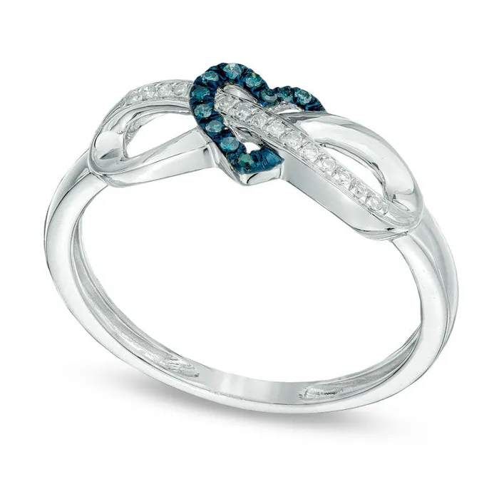 Goldia Rings Enhanced Blue and White Natural Diamond Accent Infinity with Heart Ring in Solid 10K White Gold Goldia Rings Enhanced Blue and White Natural Diamond Accent Infinity with Heart Ring in Solid 10K White Gold