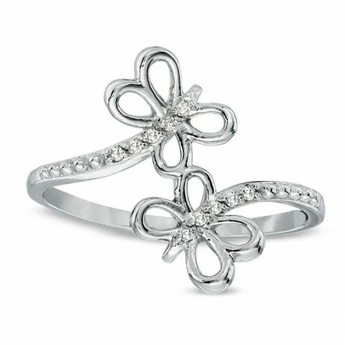 Goldia Rings Natural Diamond Accent Butterflies Bypass Ring in Solid 10K White Gold Goldia Rings Natural Diamond Accent Butterflies Bypass Ring in Solid 10K White Gold
