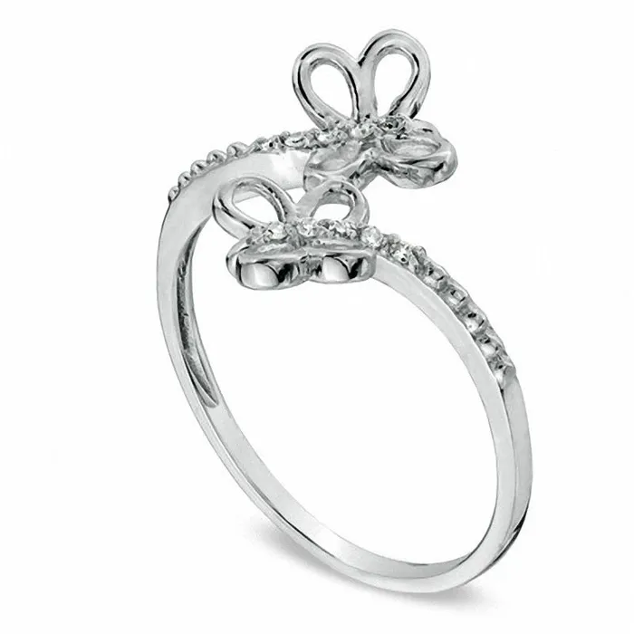 Goldia Rings Natural Diamond Accent Butterflies Bypass Ring in Solid 10K White Gold Goldia Rings Natural Diamond Accent Butterflies Bypass Ring in Solid 10K White Gold