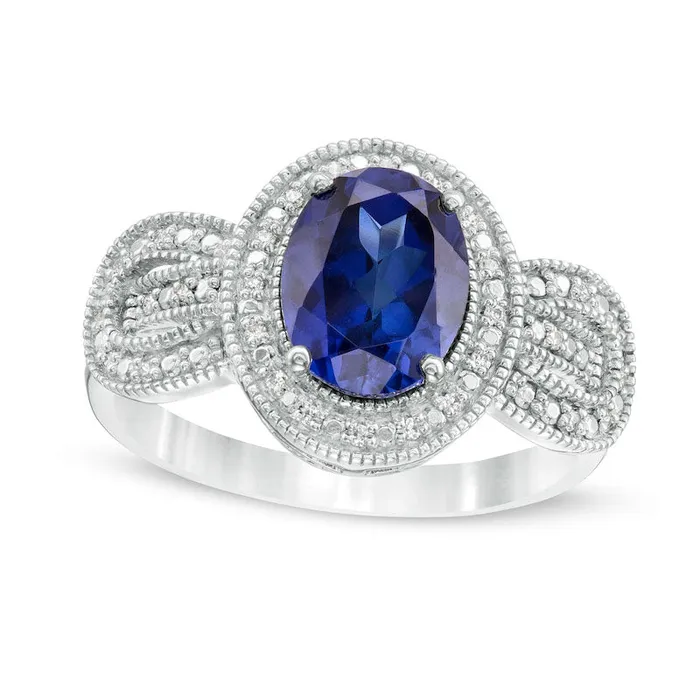Goldia Rings Oval LabCreated Blue Sapphire and 007 CT TW Diamond Antique VintageStyle Buckle Loop Ring in Sterling Silver Goldia Rings Oval LabCreated Blue Sapphire and 007 CT TW Diamond Antique VintageStyle Buckle Loop Ring in Sterling Silver