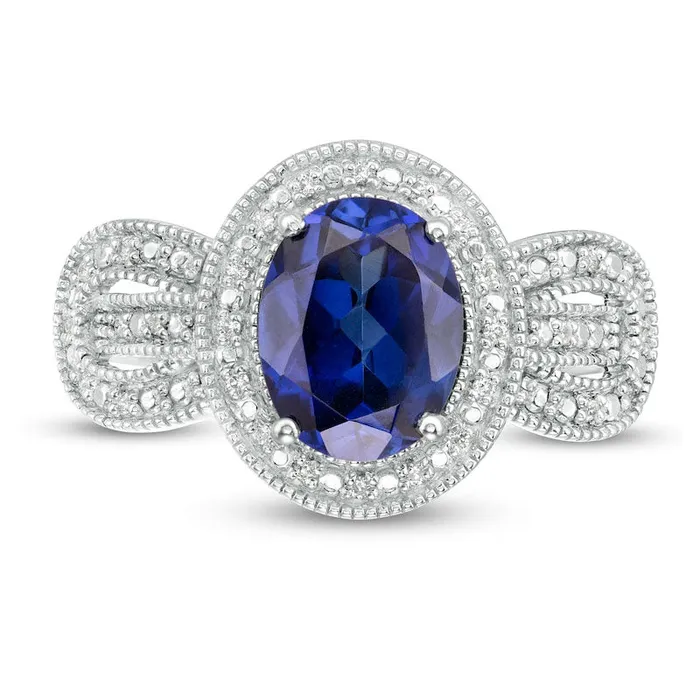 Goldia Rings Oval LabCreated Blue Sapphire and 007 CT TW Diamond Antique VintageStyle Buckle Loop Ring in Sterling Silver Goldia Rings Oval LabCreated Blue Sapphire and 007 CT TW Diamond Antique VintageStyle Buckle Loop Ring in Sterling Silver