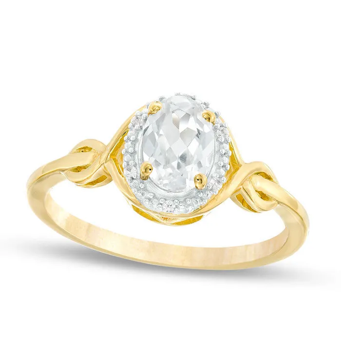 Goldia Rings Oval LabCreated White Sapphire and Diamond Accent Twist Ring in Solid 10K Yellow Gold Goldia Rings Oval LabCreated White Sapphire and Diamond Accent Twist Ring in Solid 10K Yellow Gold