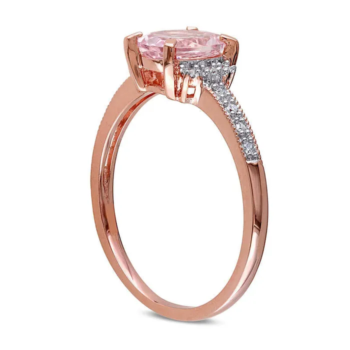 Goldia Rings Oval Morganite and 007 CT TW Natural Diamond Engagement Ring in Rose Rhodium Sterling Silver Goldia Rings Oval Morganite and 007 CT TW Natural Diamond Engagement Ring in Rose Rhodium Sterling Silver