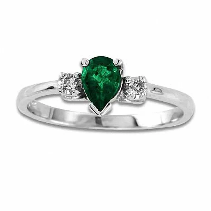 Goldia Rings PearShaped Emerald and Natural Diamond Accent Engagement Ring in Solid 14K White Gold Goldia Rings PearShaped Emerald and Natural Diamond Accent Engagement Ring in Solid 14K White Gold