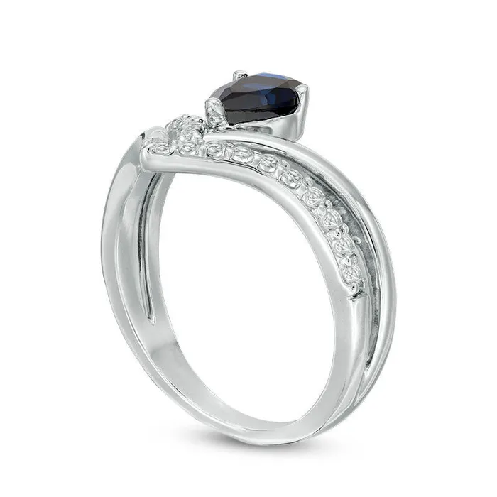 Goldia Rings PearShaped LabCreated Blue and White Sapphire Double Row Chevron Ring in Sterling Silver Goldia Rings PearShaped LabCreated Blue and White Sapphire Double Row Chevron Ring in Sterling Silver
