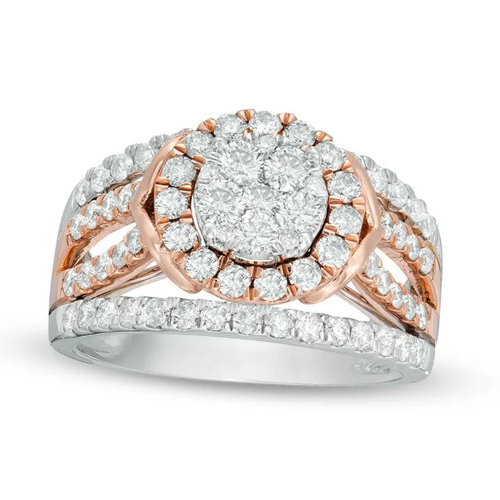 Goldia Rings Previously Owned 15 CT TW Composite Natural Diamond Frame MultiRow Shank Ring in Solid 10K TwoTone Gold Goldia Rings Previously Owned 15 CT TW Composite Natural Diamond Frame MultiRow Shank Ring in Solid 10K TwoTone Gold