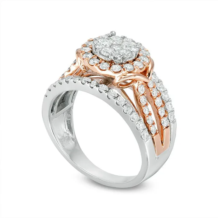Goldia Rings Previously Owned 15 CT TW Composite Natural Diamond Frame MultiRow Shank Ring in Solid 10K TwoTone Gold Goldia Rings Previously Owned 15 CT TW Composite Natural Diamond Frame MultiRow Shank Ring in Solid 10K TwoTone Gold