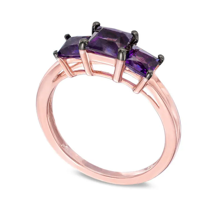 Goldia Rings PrincessCut Amethyst Three Stone Ring in Solid 10K Rose Gold Goldia Rings PrincessCut Amethyst Three Stone Ring in Solid 10K Rose Gold