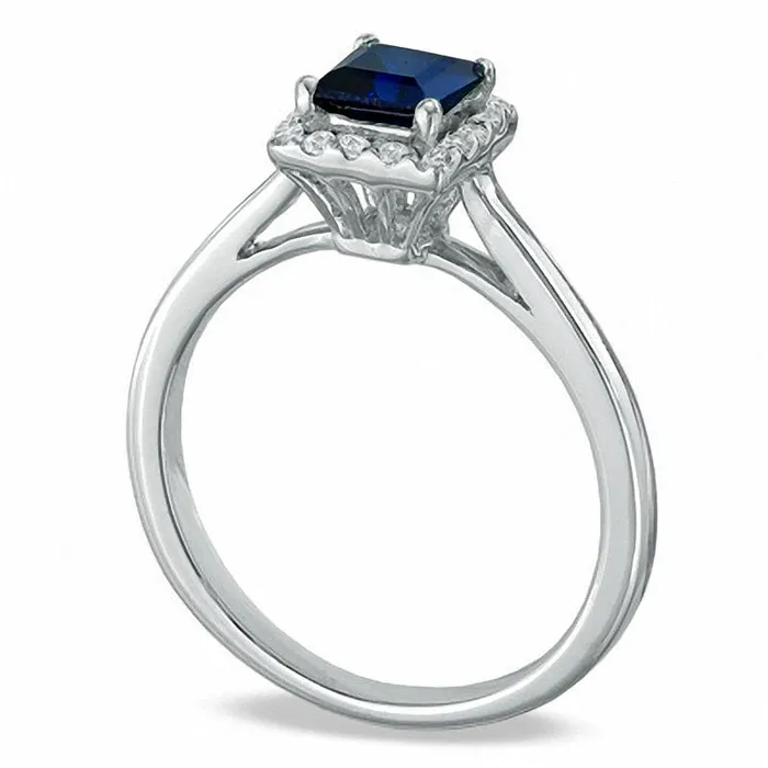 Goldia Rings PrincessCut LabCreated Blue Sapphire and 014 CT TW Diamond Engagement Ring in Solid 10K White Gold Goldia Rings PrincessCut LabCreated Blue Sapphire and 014 CT TW Diamond Engagement Ring in Solid 10K White Gold