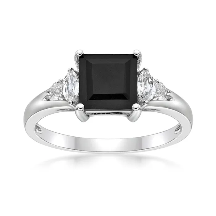 Goldia Rings PrincessCut Onyx and MultiShape White Topaz Ring in Sterling Silver Goldia Rings PrincessCut Onyx and MultiShape White Topaz Ring in Sterling Silver