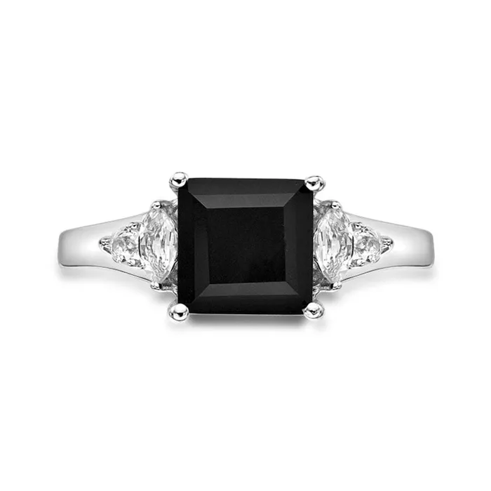 Goldia Rings PrincessCut Onyx and MultiShape White Topaz Ring in Sterling Silver Goldia Rings PrincessCut Onyx and MultiShape White Topaz Ring in Sterling Silver