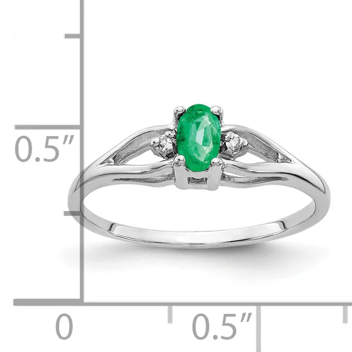 Goldia Rings Solid 14k White Gold 5x3mm Oval Simulated Emerald AAA CZ Ring