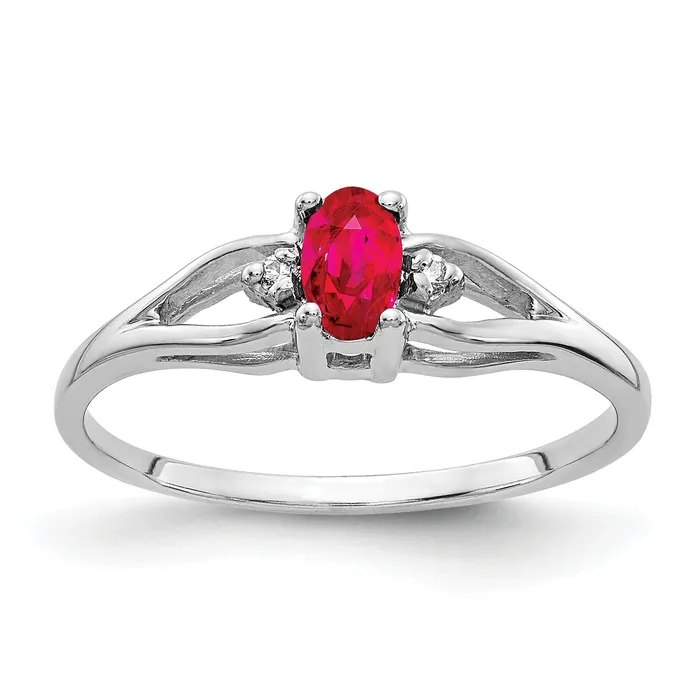 Goldia Rings Solid 14k White Gold 5x3mm Oval Simulated Ruby VS CZ Ring