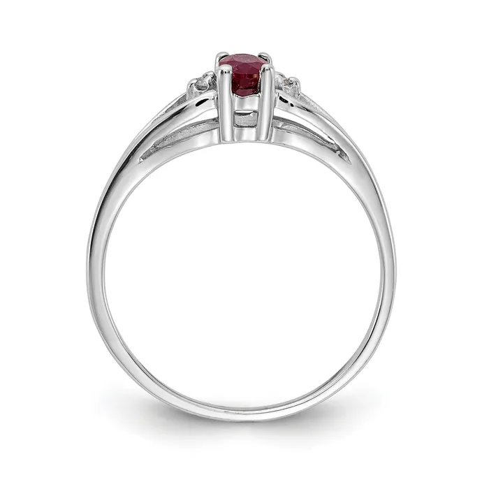 Goldia Rings Solid 14k White Gold 5x3mm Oval Simulated Ruby VS CZ Ring