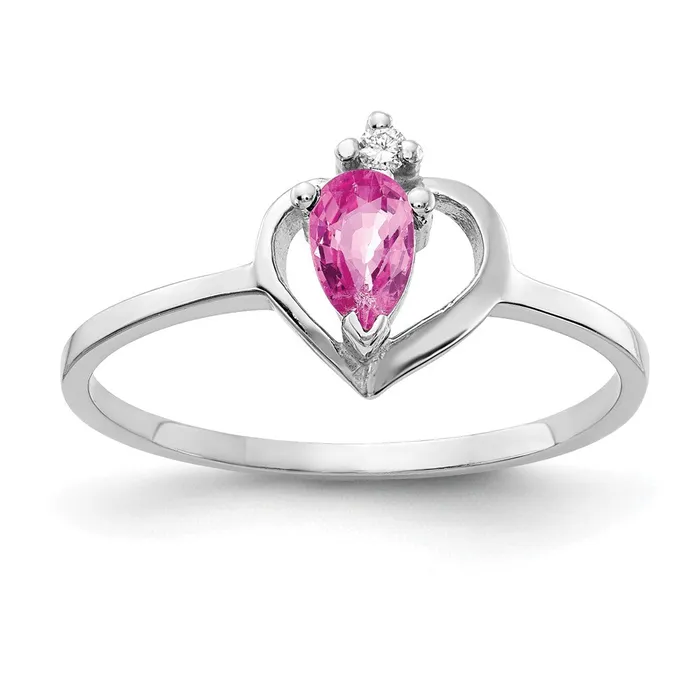 Goldia Rings Solid 14k White Gold 5x3mm Pear PinK Simulated Sapphire A CZ Ring