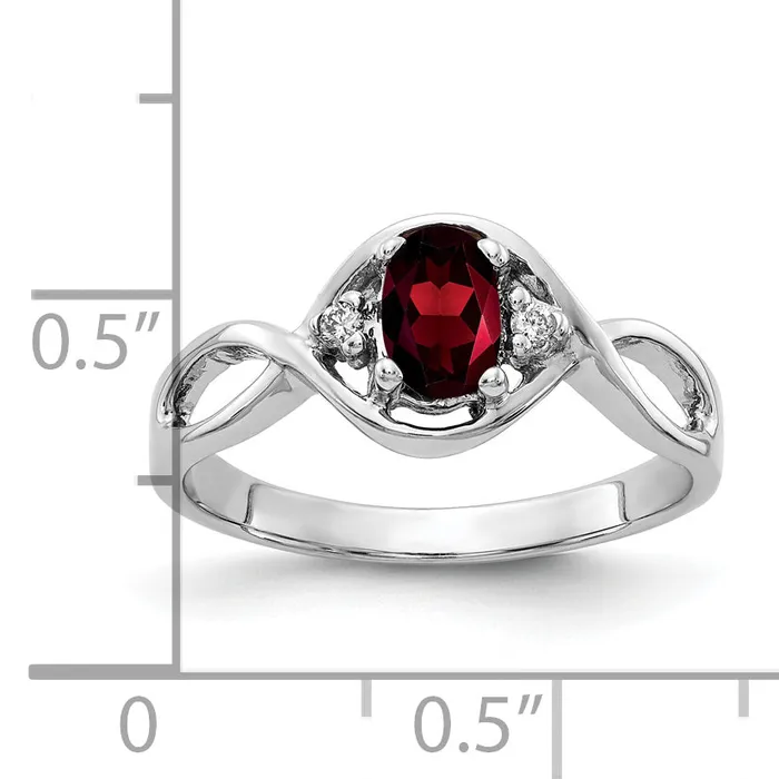 Goldia Rings Solid 14k White Gold 6x4mm Oval Simulated Garnet AA CZ Ring