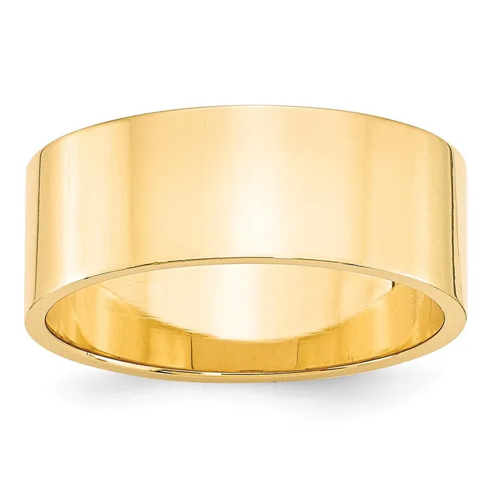 Goldia Rings Solid 14K Yellow Gold 8mm Light Weight Flat MensWomens Wedding Band Ring Size 4
