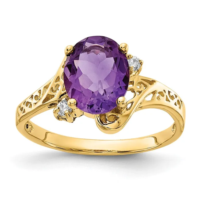 Goldia Rings Solid 14k Yellow Gold 9x7mm Oval Simulated Amethyst A CZ Ring