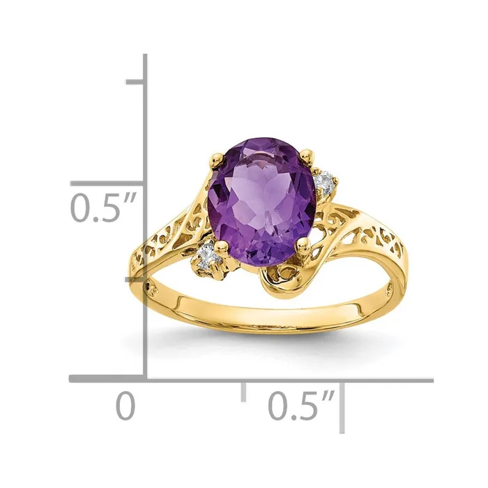 Goldia Rings Solid 14k Yellow Gold 9x7mm Oval Simulated Amethyst A CZ Ring
