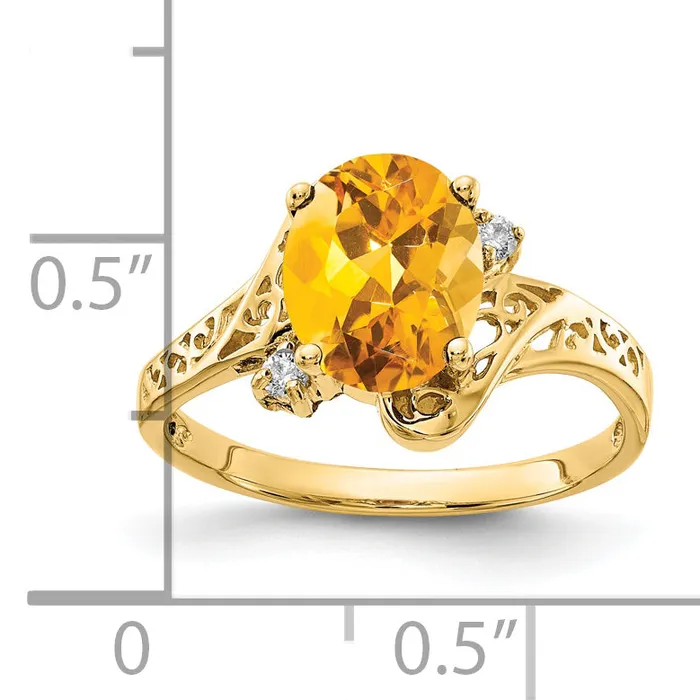 Goldia Rings Solid 14k Yellow Gold 9x7mm Oval Simulated Citrine VS CZ Ring