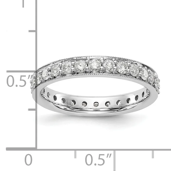 Goldia Rings Solid Real 14k White Gold Polished Vintage 1ct CZ Eternity Wedding Band Ring