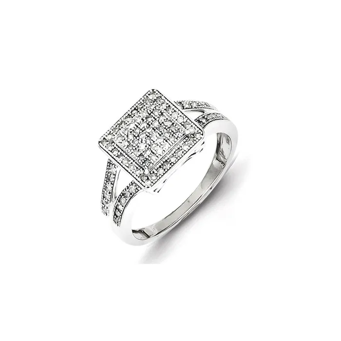 Goldia Rings Sterling Silver Diamond Cluster Square Ring