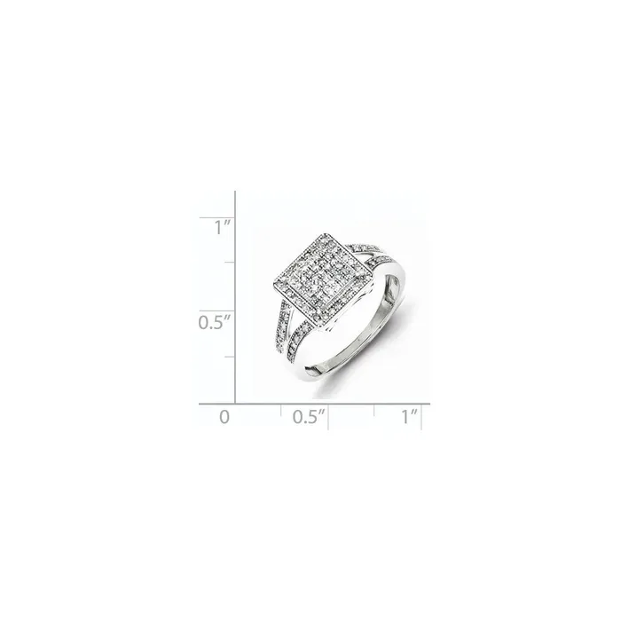 Goldia Rings Sterling Silver Diamond Cluster Square Ring