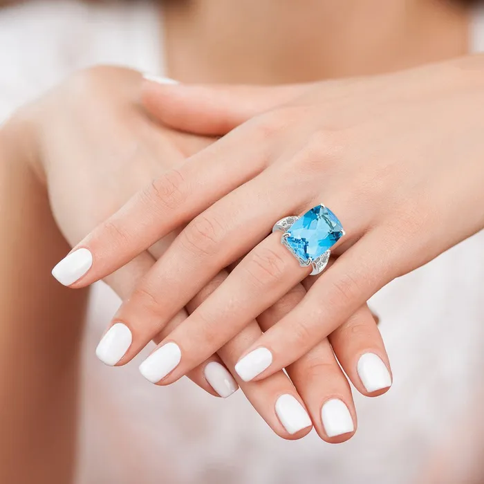 Goldia Rings Sterling Silver Rhodium Blue Topaz u0026 Diamond Ring