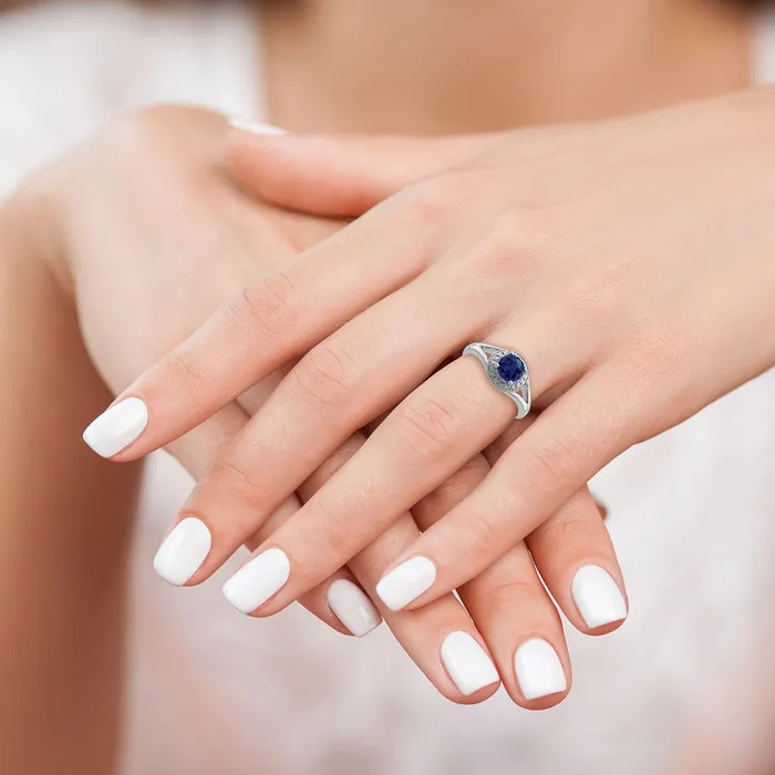 Goldia Rings Sterling Silver Rhodiumplated Diamond u0026 Created Sapphire Ring