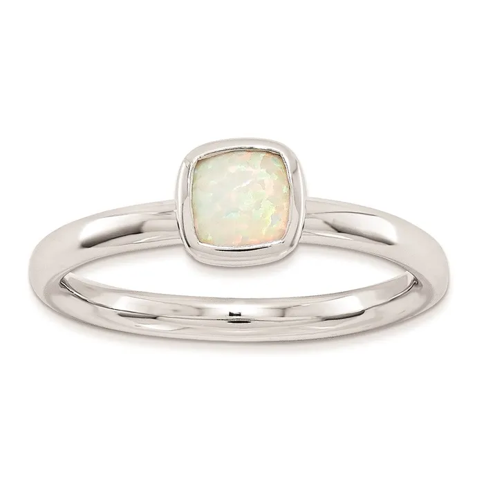 Goldia Rings Sterling Silver Stackable Expressions Cushion Cut Created Opal Ring Goldia Rings Sterling Silver Stackable Expressions Cushion Cut Created Opal Ring