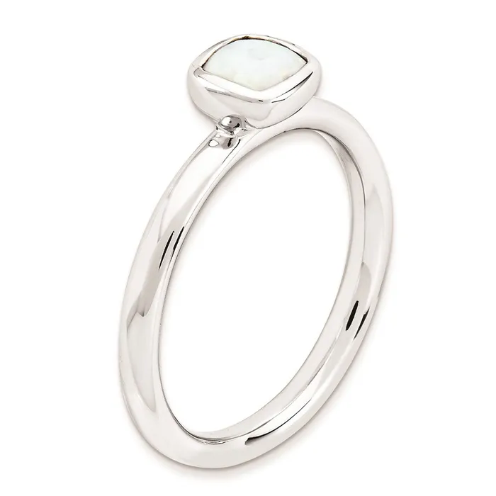 Goldia Rings Sterling Silver Stackable Expressions Cushion Cut Created Opal Ring