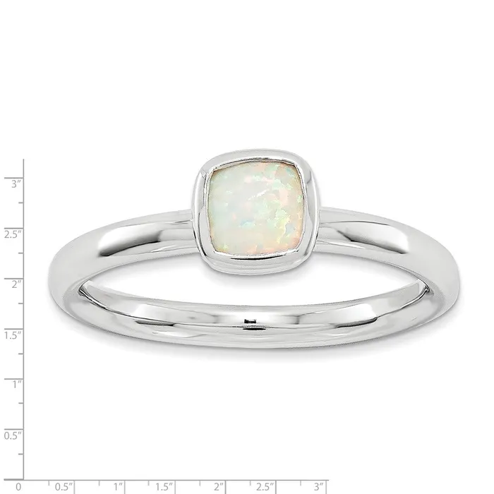 Goldia Rings Sterling Silver Stackable Expressions Cushion Cut Created Opal Ring