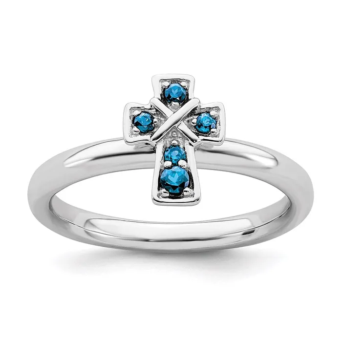 Goldia Rings Sterling Silver Stackable Expressions Rhodium Blue Topaz Cross Ring Goldia Rings Sterling Silver Stackable Expressions Rhodium Blue Topaz Cross Ring