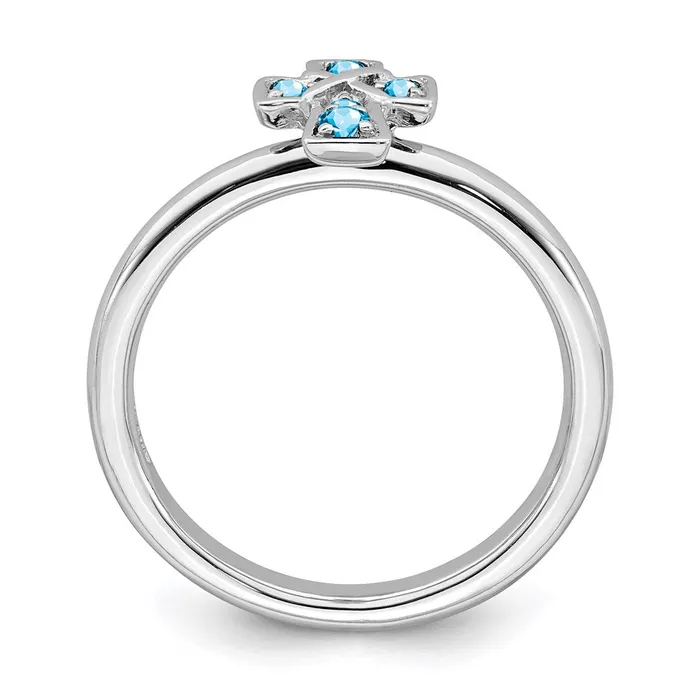 Goldia Rings Sterling Silver Stackable Expressions Rhodium Blue Topaz Cross Ring