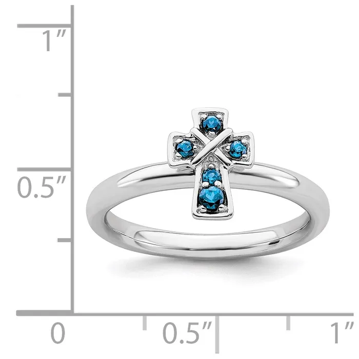 Goldia Rings Sterling Silver Stackable Expressions Rhodium Blue Topaz Cross Ring